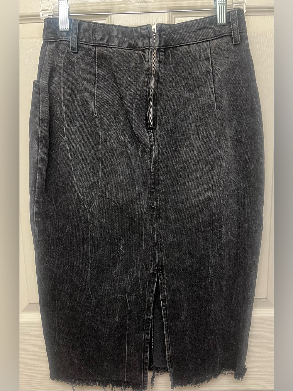 Free People Distressed Denim High Rise MIDI Skirt - Picture 3 of 3
